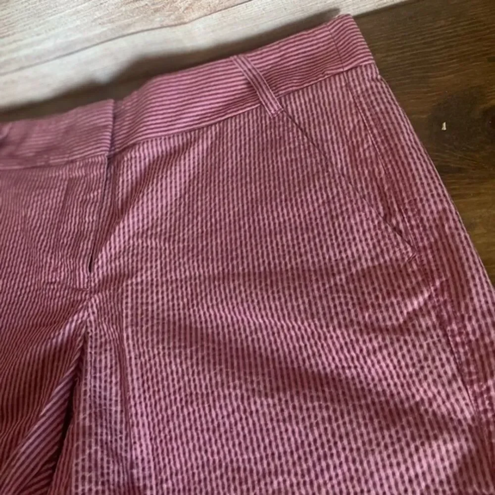J. Crew Factory Pink Brown Seersucker Stripe Chino Shorts size 8 pocket preppy - Picture 3 of 12